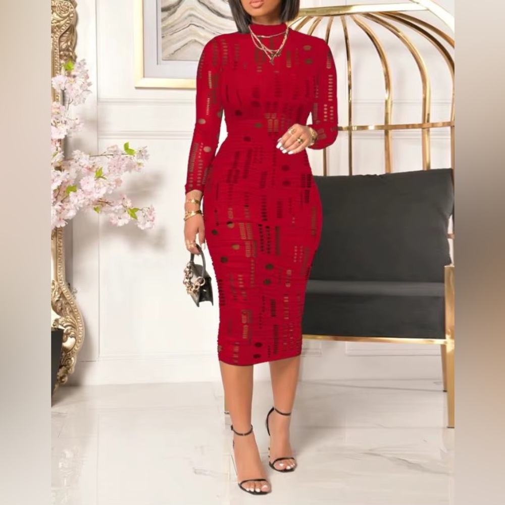 SHEIN Chic Red Long Sleeve Dress